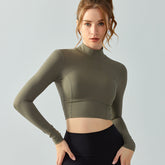 StCollar Workout-Langarmshirt mit Brustpolster, Sport-Top, Taillenformung, ausgehöhlter Ausschnitt, Beauty-Rücken, langärmliges Yoga-Kleid