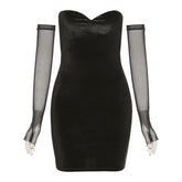Trendy off-Neck Slim-Fit All-Match Slimming Sheath Dress Opera Glove