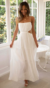Exclusive Sleeveless Cropped Outfit Stitching Layer Long Large Hem Dress