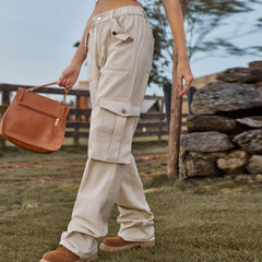 Retro Elastic Waist Denim Overalls Casual Pants