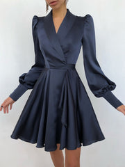 Long Sleeved Cardigan Solid Color Printing Dress