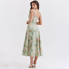 Florales Slip-Kleid, rückenfrei, geschlitzt, mittellang, Urlaubskleid