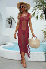 Beach Cover up See through Lace up Woven Vest Dress Bikini Cover up Dress