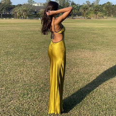 Robe dos nu à lacets et bretelles de couleur unie, taille haute