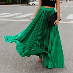 Elegant Pleated Mopping Solid Color Wide Hem Skirt