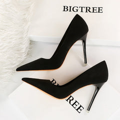 Women's Stiletto Suede Shallow Mouth Pointed Toe Heels