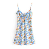 Robe longue imprimée à lacets et col en V