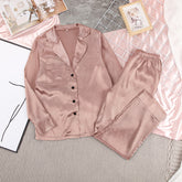 Long Sleeve Minimalist Thin Pajamas Blue Color Silk like Home Wear