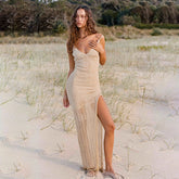Robe de plage couleur unie tricotée ajourée, chemisier bikini de plage, protection solaire
