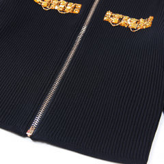 Classic Rhinestone Knitted Wool Tup Cardigan Coat