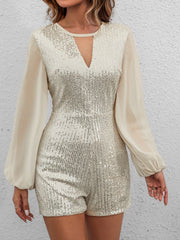 Retro Chiffon Long Sleeve Stitching Sequined Jumpsuit