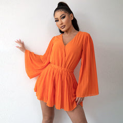 V neck Pleated Romper
