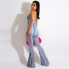 Combinaison moulante à imprimé évasé et dos nu