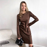 Frühes elegantes Satinkleid mit ausgestellten Ärmeln und hoher Taille, A-Linie, Weihnachtskleid