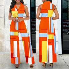 Eleganter Jumpsuit, bedruckt, ärmellos, V-Ausschnitt, eleganter Jumpsuit