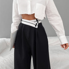 Office Contrast Color Work Pant Casual Draping Mopping Pants Wide Leg Pants