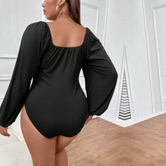 Plus Size Slim Fit Slimming Puff Sleeve Long Sleeve Jumpsuit