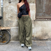 Street Retro Casual Kordelzug Spitze Taille der Hose Lose Hose mit weitem Bein Hübsche Tanzübung Knöchel gebundene Hose