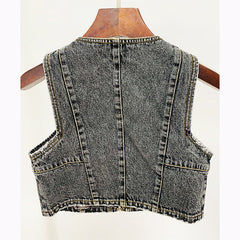 Stars Zipper Denim Vest Top Denim Shorts Suit Two-Piece Set