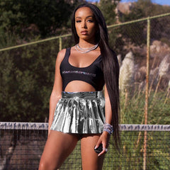 Trendy Pleated Skirt High Waist Sequined Skirt