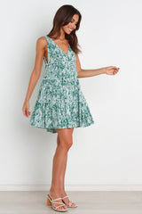 Robe courte sans manches à col en V et dos nu à petites fleurs