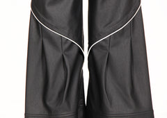 Pantalon de niche déconstruit, patchwork de couleurs contrastées, pantalon fendu tridimensionnel, pantalon décontracté, pantalon en cuir