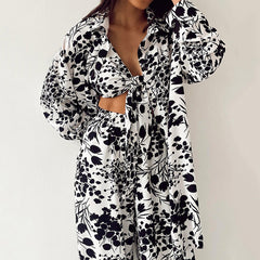 Fall Underwear Three Piece Pajamas Printed Loose Nightgown Trousers Homewear