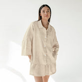 Pyjamas aus Baumwollleinen, Oberbekleidung, langärmelige Shorts, zweiteiliges Set, lockere Heimkleidung