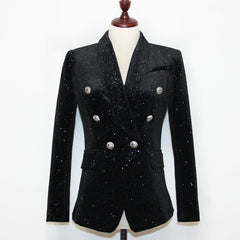Blazer Starry Sequined Silver Buckle Waist Tight Velvet Small Blazer