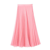 Skirt Elastic Waist Pleated Long Skirt Midi Skirt