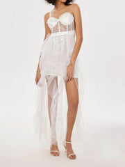 Mesh Stitching Strap Lace See through Wedding Dress Wedding Dress