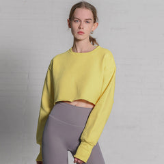 Cropped Cropped Hoodie Fleece Lined Pullover Long Sleeve Yoga Fitness Sports Coat