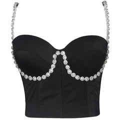 Corset à armatures avec bretelles incrustées de diamants, poitrine enveloppée, dos nu, caraco français, push-up extérieur, soutien-gorge corset à armatures