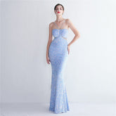Bottom Pailletten Hosenträger Party Pailletten Kleid Lange Bankett Slim Fit Abendkleid Elegante