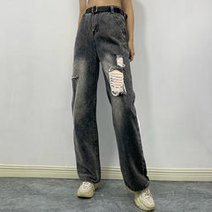 Jean rétro dégradé de couleurs cuivré cassé, pantalon amincissant taille haute à jambe droite