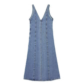 Retro V neck Sleeveless Denim A line Vest Dress Dress