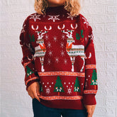 Christmas Theme Elk Snowflake Christmas Tree Knitted Sweater Pullover