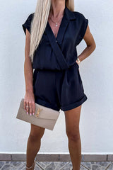 Ärmelloser, tiefer V-Ausschnitt, hoher Taille, lockerer, lässiger Strampler