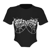 Slim Fit Cropped round Neck Printed Short Sleeve T shirt