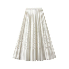 Elastic High Waist Solid Color Pleated Skirt Mid Length A line Large Hem Skirt