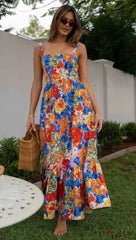 Printed High Waist Strap Dress