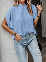 Sources Solid Color Casual Chiffon Irregular Asymmetric Short Sleeve Top