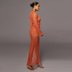 Cutout Wool Deep V Plunge Neck High Slit Knitted Dress