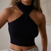 Twisted Vest Top Slim Fit Backless Halter Vest