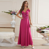 Robe élégante à col dénudé et à la mode avec appliques
