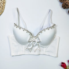 Korsett mit Schleife und Perlenstäbchen, Tube-Top, Taille, kurzes Korselett, Oberbekleidung, diamantumwickelte Brust, heimliche Schlinge