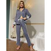 Pyjamas Langarm Strickjacke Spitzendekoration Home Casual Anzug Nachtwäsche