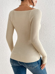 Advanced Simple Solid Color Big Neckline Pullover Knitted Sweater