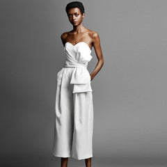 Combinaison tube à nœud papillon 3D dos nu taille haute avec nœud jambe large et décontractée