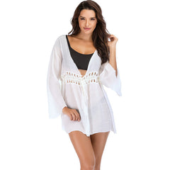 Stitching HCrocheting Beach Cover up Cutout Bell Sleeve Vacation Skirt Beach Cover Up